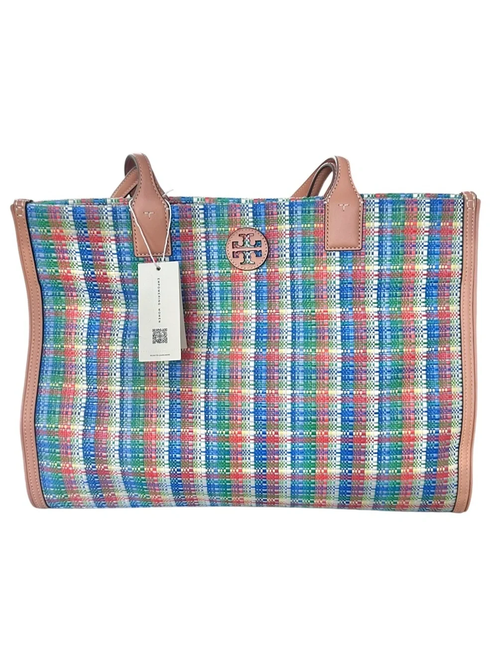 Tory Burch Ella Multicolor Poly Woven Nylon Tote Bag Purse